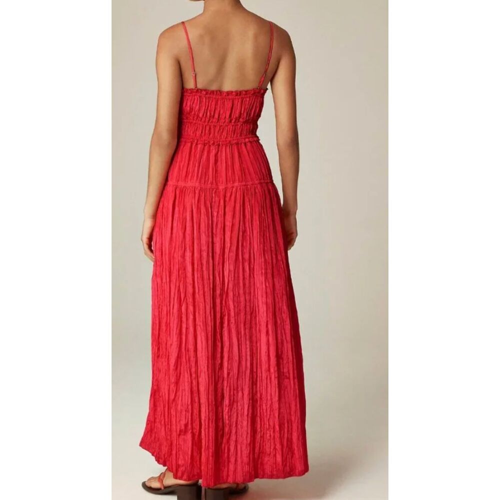J.Crew Crinkled Ruffle Trim Dress Strawberry Pink Size XXS New - Picture 2 of 6